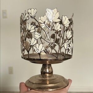 Bath & Body Works Cream and Gold Floral Candle Holder